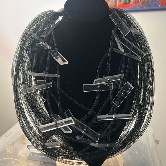 Christina Brampti 12 Inch Statement Necklace With Black Mesh & Plexiglass - Picture 4 of 4